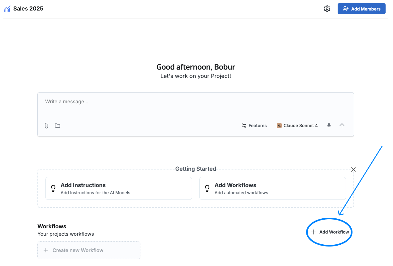 Create Workflow in Project